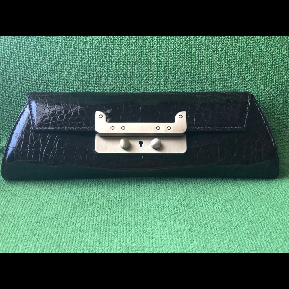Brown crocodile clutch